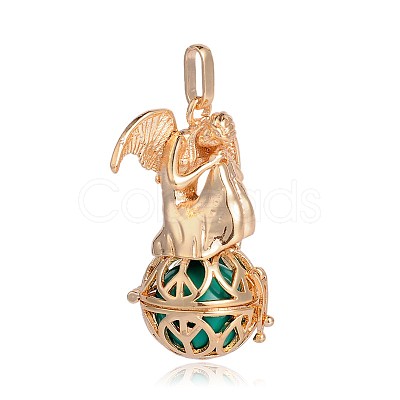 Golden Plated Brass Hollow Round Cage Pendants KK-J249-07G-1