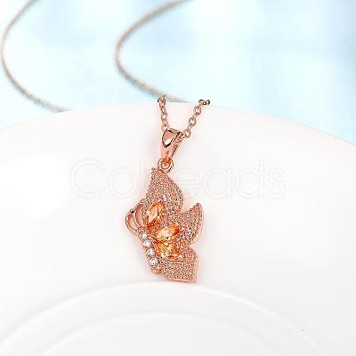 Rose Gold Plated Brass Cubic Zirconia Butterfly Pendant Necklaces for Women NJEW-BB00522-02-1