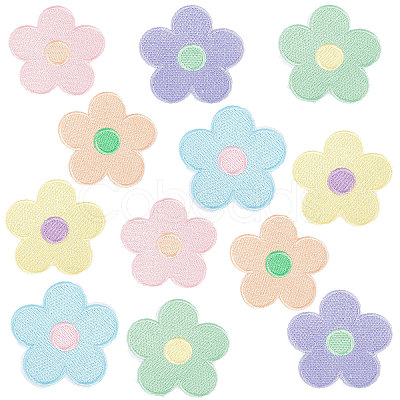 Macaron Color 5-Petal Flower Shape Iron on/Sew on Computerized Embroidery Polyester Clothing Patches DIY-WH0401-62-1