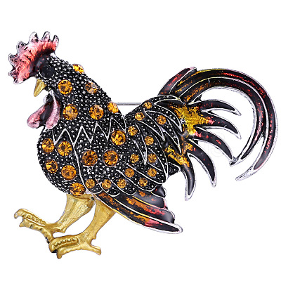 Rhinestone Rooster Brooch Pin ZODI-PW0001-123B-1