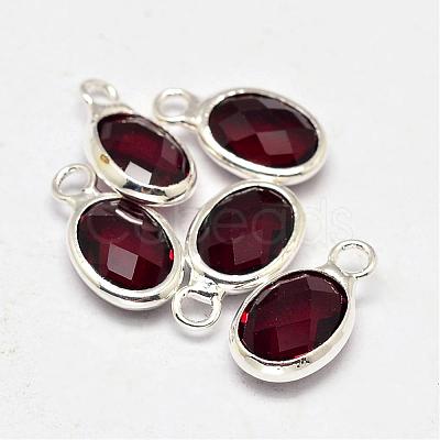 Oval Faceted Silver Color Plated Brass Glass Charms GLAA-O015-03S-1