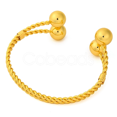 Round Balls Brass Cuff Bangles for Women BJEW-F477-03G-1