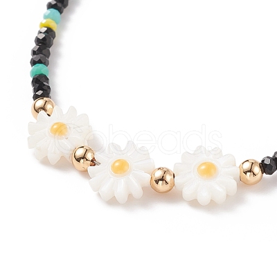 Shell Sunflower & Glass Beaded Necklace for Women NJEW-JN03910-05-1