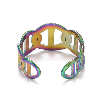 Rainbow Color Ion Plating(IP) 304 Stainless Steel Hollow Open Cuff Ring for Women RJEW-A005-25MC-1