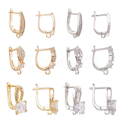 12Pcs 6 Style Brass Micro Pave Cubic Zirconia Hoop Earring Findings ZIRC-PJ0001-06-1