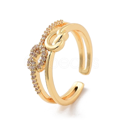 Brass with Cubic Zirconia Open Cuff Rings RJEW-B053-08-1