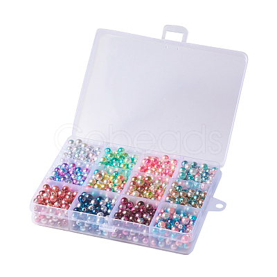 Rainbow ABS Plastic Imitation Pearl Beads OACR-YW0001-02B-1