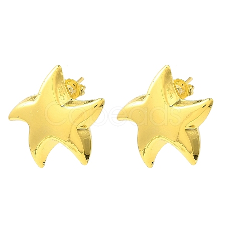 Star Brass Stud Earrings EJEW-L270-25G-1