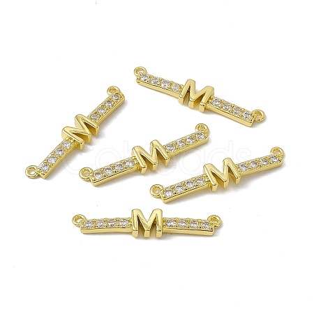 Rack Plating Brass Micro Pave Clear Cubic Zirconia Connector Charms KK-C007-37G-M-1