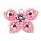 Handmade Glass Seed Beads, Loom Pattern, with 304 Stainless Steel Jump Ring, Butterfly Pendants, Pink, 18.5x24.5x2mm, Hole: 2.5mm