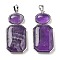 Natural Amethyst Human Body Shaped Pendants, Rack Plating Brass Oval & Rectangle Charms, Platinum, 50x22.5x8mm, Hole: 8x5mm