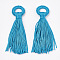 Polyester Tassel Big Pendant Decorations, Deep Sky Blue, 98~110x24~26x10~15mm, Hole: 14mm