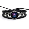 Constellation PU Leather & Glass Triple Layer Multi-strand Bracelets, Braided Adjustable Bracelets, Cancer, 7-1/8 inch(18cm)