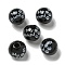 Printed Wood European Beads, Round with Word Pattern, Black, 15.5~16mm, Hole: 4~4.5mm