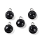 Natural Black Onyx(Dyed & Heated) Pendants, with Platinum Tone Rack Plating Brass, Flat Round, 9.8x7.5x4.3mm, Hole: 1.2mm