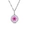 SHEGRACE Rhodium Plated 925 Sterling Silver Round Pendant Necklaces, with Flower Pattern, Spring Clasps, Platinum, 17.7 inch