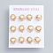 304 Stainless Steel Stud Earrings, Love Knot Earrings, with Plastic Imitation Pearl Beads and Ear Nuts, Golden, 11mm, Pin: 0.7mm, 6pairs/card