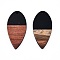 Opaque Resin & Walnut Wood Pendants, Teardrop Shape Charm, Black, 38x18x3mm, Hole: 2mm