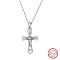 Rhodium Plated 925 Sterling Silver Knot Cross Pendant Necklaces for Women, Retro Style, Real Platinum Plated, 17.72 inch(45cm)