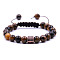 Natural Tiger Eye Braided Bead Bracelets, Column Brass Micro Pave Cubic Zirconia Adjustable Bracelets