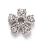 Brass Micro Pave Cubic Zirconia Bead Cap, 5-Petal, Flower, Clear, Platinum, 8x8x3mm, Hole: 1.4mm