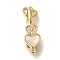 Brass Micro Pave Clear Cubic Zirconia Fold Over Clasps, White Shell Heart, Real 18K Gold Plated, 30mm