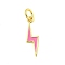 Rack Plating Brass Enamel Pendants, with Jump Ring, Cadmium Free & Lead Free, Long-Lasting Plated, Real 18K Gold Plated, Lightning Charm, Pearl Pink, 17.5x5x1mm, Hole: 3.5mm