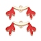 Christmas Theme Alloy Red Enamel Deer Horn Connector Charms, Cadmium Free & Lead Free, Light Gold, 17.5x34x1.5mm, Hole: 2mm