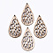 Unfinished Hollow Wood Big Pendants, Laser Cut Wood Shapes, Teardrop, Antique White, 57~58x31x2.5mm, Hole: 2mm