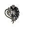 Alloy Rhinestone Brooch for Backpack Clothes, Heart, Jet, 66x53mm