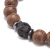 Natural Lava Rock & Wood Beaded Stretch Bracelet BJEW-JB08535-02-5