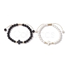 2Pcs 2 Styles 6mm Round Natural Lava Rock & Shell Pearl Braided Bead Bracelets BJEW-JB10322-1