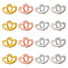 SUPERFINDINGS 16 Sets 4 Colors Brass Two Loops Heart Interlocking Clasps for DIY Jewelry KK-FH0004-13-1