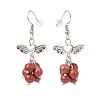 Gemstone Beaded Heart Butterfly Dangle Earrings EJEW-JE05039-4