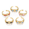 Real 16K Gold Plated Owl with Evil Eye Enamel Cuff Ring for Girl Women RJEW-N035-044-NF-2