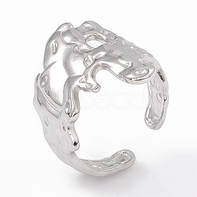 Non-Tarnish 304 Stainless Steel Wide Flower Open Cuff Ring for Women X-RJEW-G275-05P-1