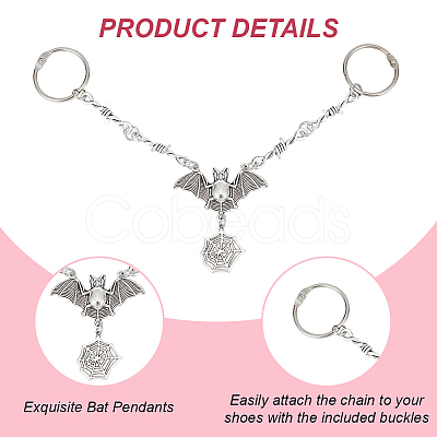 ANATTASOUL 2Pcs Bat with Spider Web Alloy Shoe Charms Chains FIND-AN0001-05-1