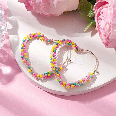 Colorful Glass Seed Beads Hoop Earrings EJEW-MZ00150-1