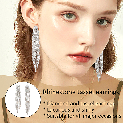 ANATTASOUL 4 Pairs 4 Colors Rhinestone Chains Tassel Earrings EJEW-AN0004-74-1