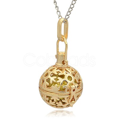 Golden Tone Brass Hollow Round Cage Pendants KK-J232-06G-1