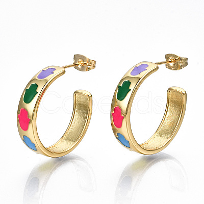 Brass Enamel Stud Earrings EJEW-T014-03G-NF-1