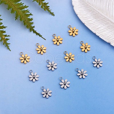 12Pcs 430 Stainless Steel Small Flower Pendants JX238A-1