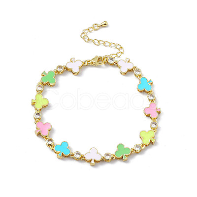 Colorful Enamel Ace & Cubic Zirconia Link Chain Bracelet BJEW-P288-13G-1