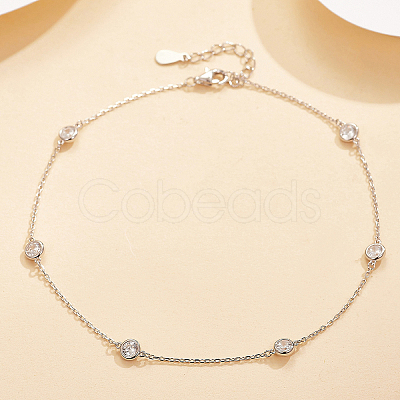 Geometric Round Shape S925 Silver Zircon Anklet Bracelet Fashion Simple Versatile PA9778-2-1