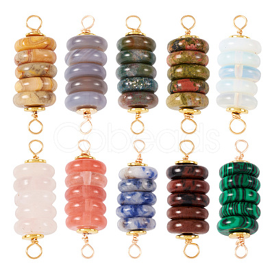 10Pcs 10 Styles Mixed Gemstone Copper Wire Wrapped Disc Connector Charms FIND-TA0003-69-1