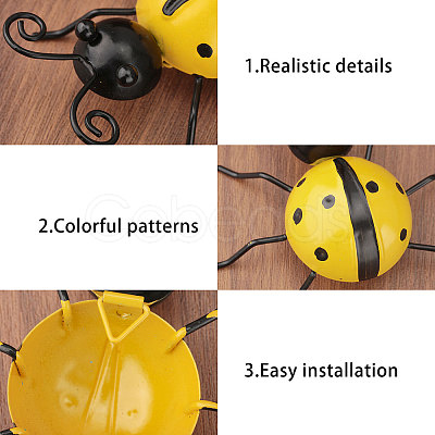 Globleland 5Pcs 5 Styles Iron Ladybug Wall Decoration DJEW-GL0001-04-1