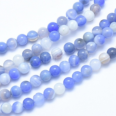 Natural Blue Chalcedony Beads Strands X-G-G765-30-6mm-1