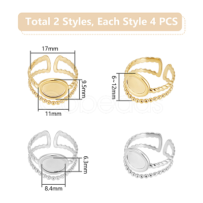 Unicraftale 8Pcs 2 Colors 304 Stainless Steel Open Cuff Ring Components STAS-UN0055-02-1