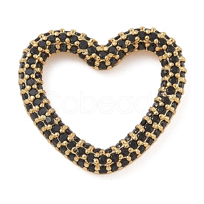 Rack Plating Brass Micro Pave Cubic Zirconia Heart Linking Rings KK-A234-005G-1