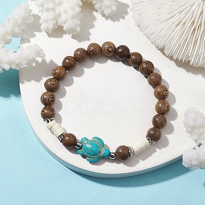 2Pcs 2 Colors Beach Tortoise Synthetic Turquoise Bracelets BJEW-JB10303-1